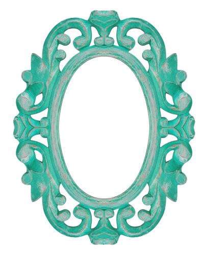 Wooden small green carved mirror, 27x1x34