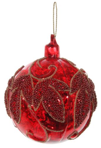 Vánoční ozdoba skleněná s glitry, červeno-zlatá, Ø 8cm