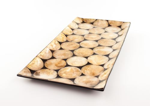 Mother of pearl tray, red-gold