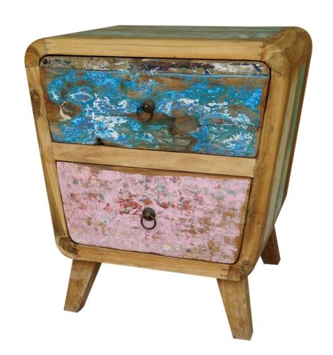 Teaková malovaná skříňka, dvě zásuvky, 49x40x55cm, vícebarevná, teakové dřevo