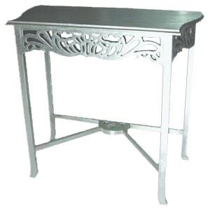 Vyřezávaný stolek Deco, stříbrný, 80x26x76cm,  exotické dřevo