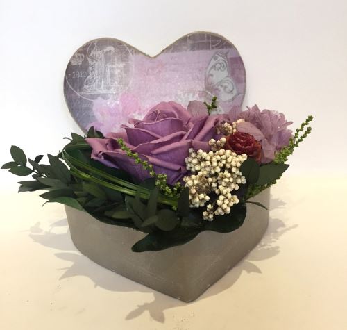 Balzamované květiny v dárkové krabičce, 17x15x9cm, fialová, přírodní