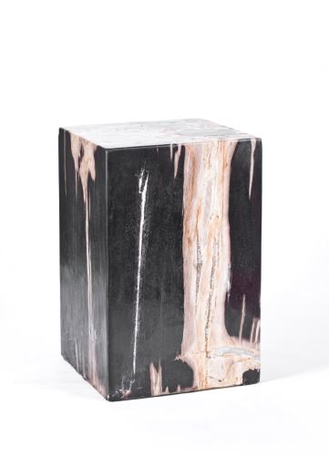 Pedestal of fossil wood, 29x28x45cm,  black - white, petrified wood