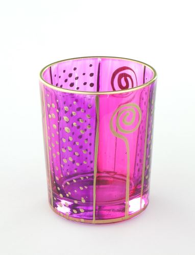Skleněný svícen růžovo-fialový, sklo
