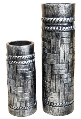 High wooden silver vase, 15x15x45cm, silver exotic wood