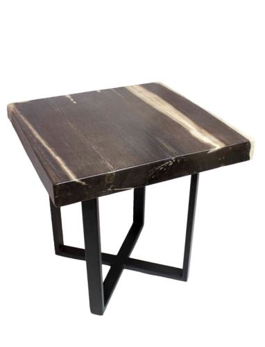 Table from fossil wood, 45x45x46cm, brown-beige, petrified wood