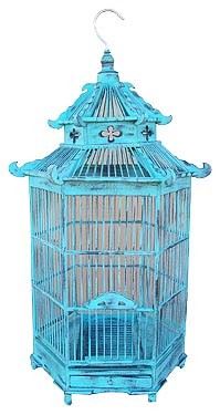 Ptačí klec Pagoda modrá, 29x29x50cm,  Exotické dřevo