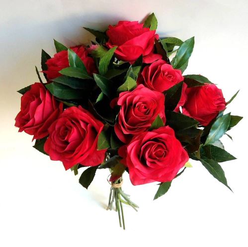 Kytice , 9 rudých růží, 30x30x50 cm , textil