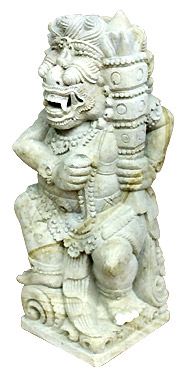 Statue of traditional Balinese guard,18x20x55cm, beige sandstone