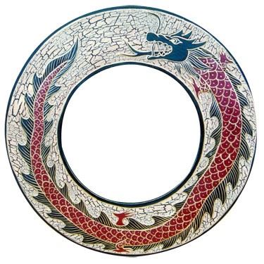Kulaté zrcadlo s čínským drakem, 39x1x39cm, exotické dřevo