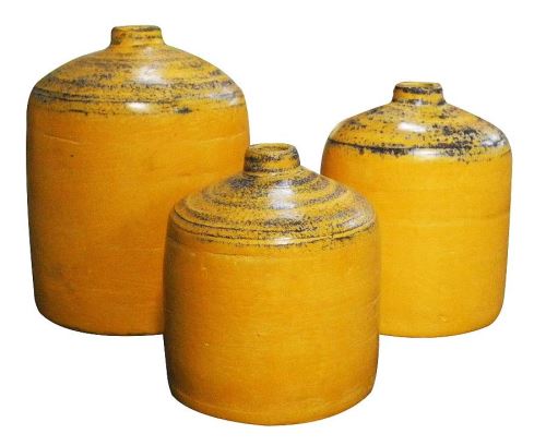 Terakotová váza malovaná žlutá, 14x14x18cm