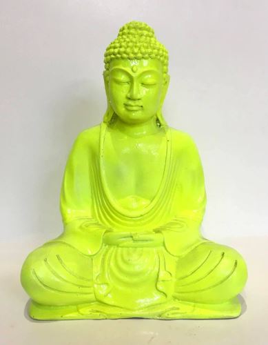 Meditating buddha, yellow, fiber glass