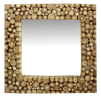 Teak wood mirror Soli, natural wood, 40x40cm