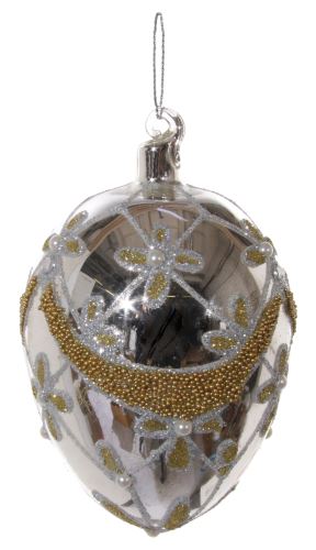Vánoční ozdoba skleněná s glitry, stříbrno-zlatá, 8x8x11 cm
